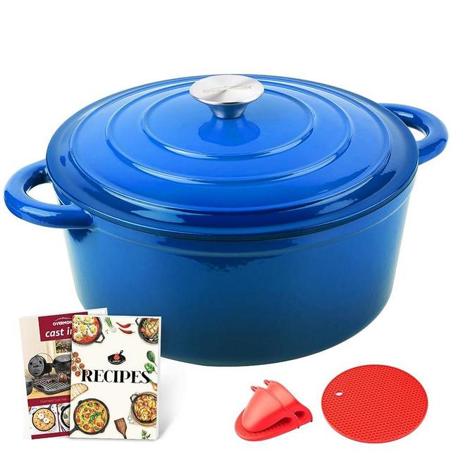 Overmont 5.5QT Enameled Cast Iron Dutch Oven with Lid Cookbook Heavy-Duty Casserole with Dual handles for Braising, Stews, Roasting, Bread Baking