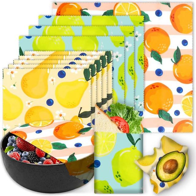 Reusable Beeswax Wrap - 9 Pack, Beeswax Wraps for Food, Eco-Friendly Beeswax Food Wrap, Organic, Sustainable, Biodegradable, Zero Waste, Plastic-Free Food Storage (1L Orange | 3M Lemon | 5S Pear)