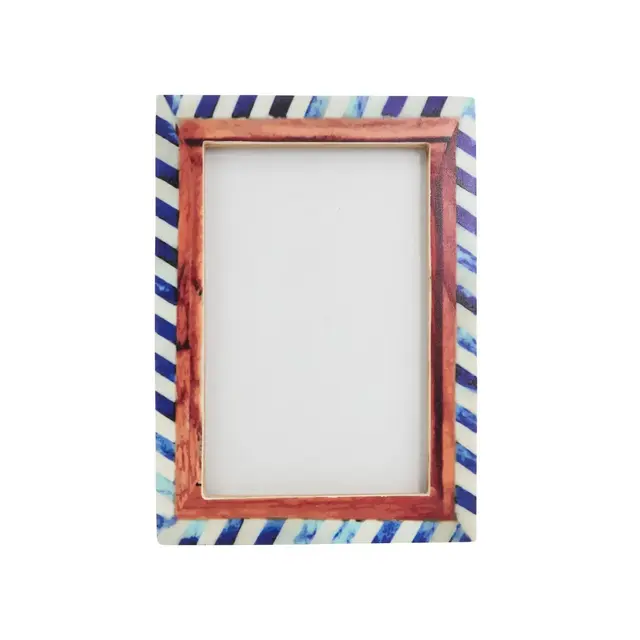 Saro Lifestyle Wood & Bone Chevron Photo Frame, 5"x7", Blue
