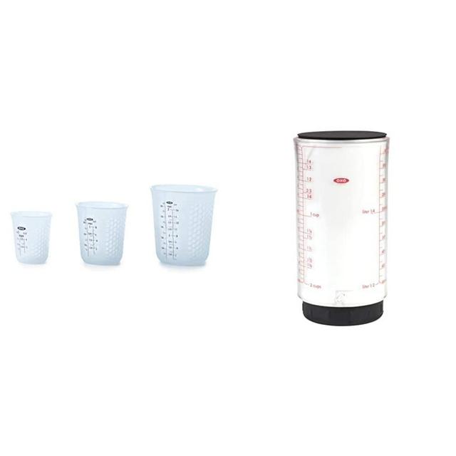 OXO Good Grips 3 Piece Squeeze & Pour Silicone Measuring Cup Set & Good Grips 2 Cup Adjustable Measuring Cup