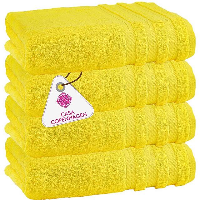 CASA COPENHAGEN Denmark Soft Linen Premium Cotton, 4 Piece Large Bath Towel Set,71 X 140 cm - Butter Cup Yellow