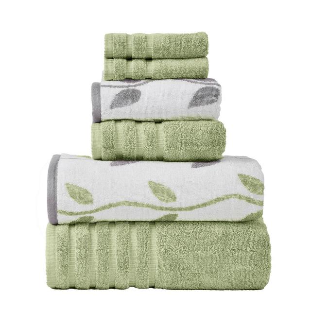 Modern Threads 6 Piece Yard Dyed Towel Set, Organic Vines, Green