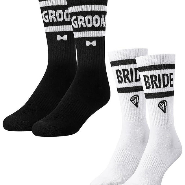 Shihanee 2 Pairs Wedding Gifts for Couples Wedding Crew Socks Bride and Groom Socks Mr and Mrs Gifts Engagement Favors