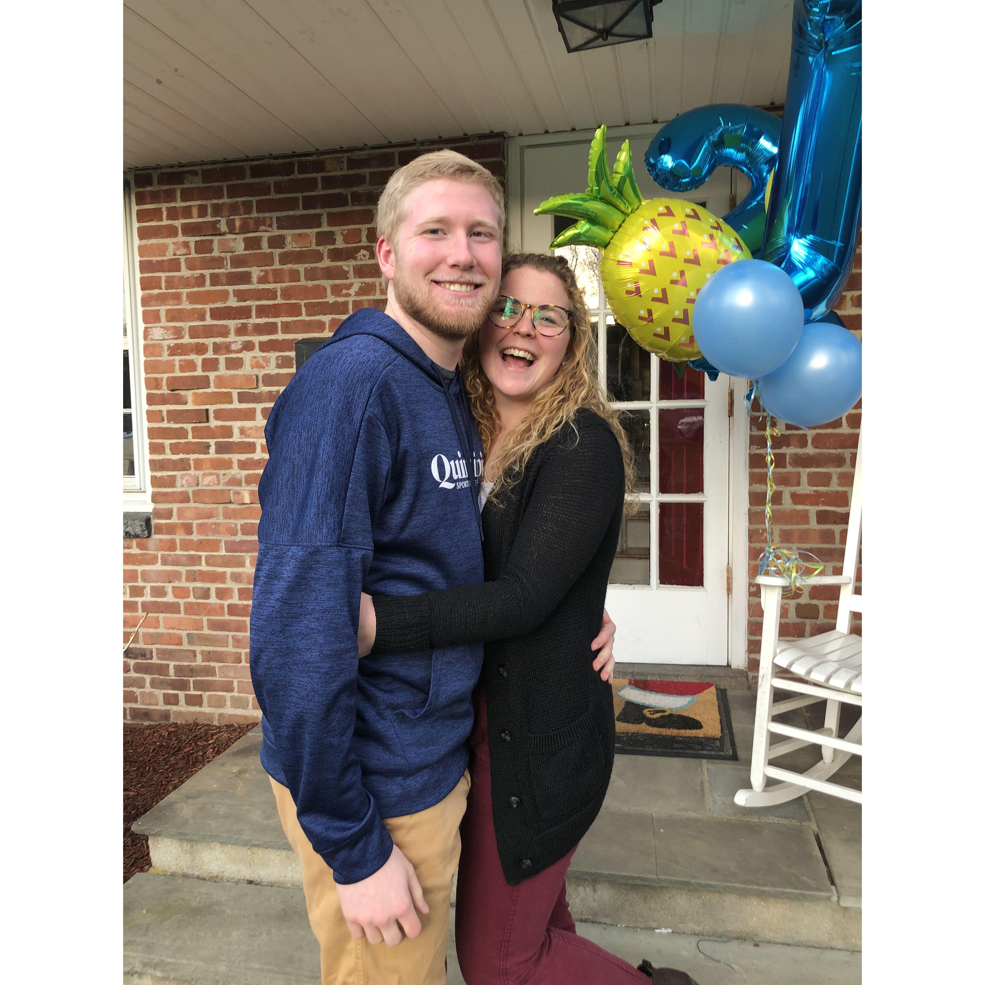 Mike surprised me for my 21st birthday, it was the height of the pandemic and we hadn't been able to see each other for over a month.