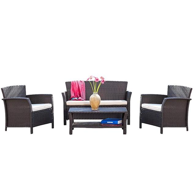 Christopher Knight Home 294901 Santa Lucia 4 Piece Conversation Set, 4-Pcs, Brown
