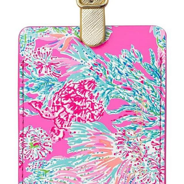 Lilly Pulitzer Leatherette Luggage Tag with Secure Strap, Colorful Suitcase Identifier for Travel