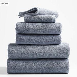 Organic Turkish Cotton Evening Blue Bath Towels, Set of 6 | Crate and Barrel