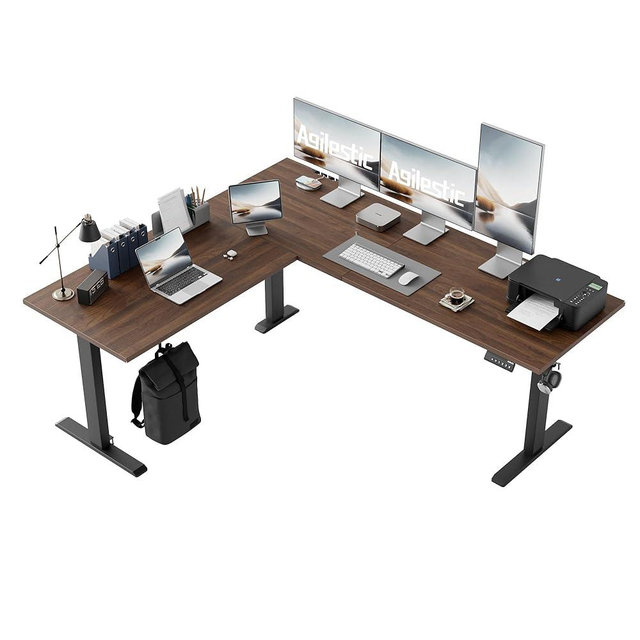 Agilestic 75 Inch L Shaped Standing Desk Adjustable Height, Corner Standing Desk, Sit Stand Up Computer Table, Splice Board, Dark Walnut