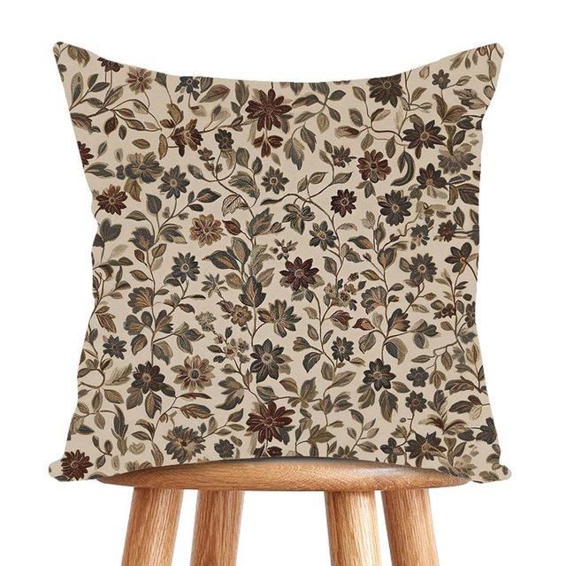 William Morris Abstract Vintage Floral Velvet Butterfly Design Throw Pillow Covers Home Decor, Retro Art Deco Pillowcase Cushion Cover for Bed Sofa Living Room, Square 18x18inch (Beige-Floral)