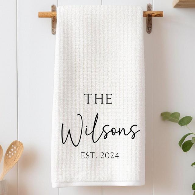 Custom Tea Towel, Last Name Kitchen Towel, Kitchen Decor, Housewarming Gift, Wedding Gift, Closing Gift, Personalized Waffle Weave Towel