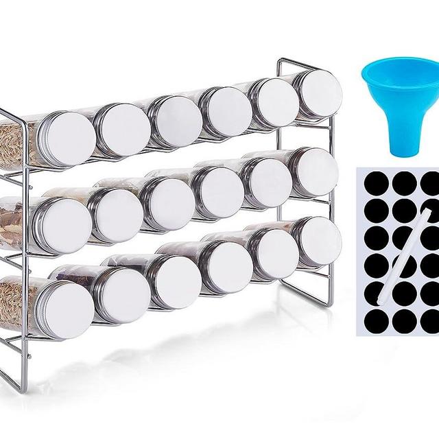 OFANFAN Spice Rack Organizer with 18 Empty Jars, 36 Labels, Chalk Marker and Wide Funnel, Spice Organizer for Cabinet Countertop
