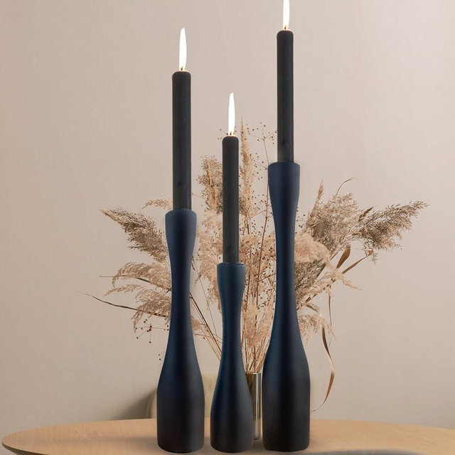 SDALI HOME Candlestick Holders Black Candle Holder,(12"/10"/7.5" H) Tall Wood Candle Holders Set of 3 for Taper Candles,Modern Farmhouse Candle Stick Candle Holder for Decor
