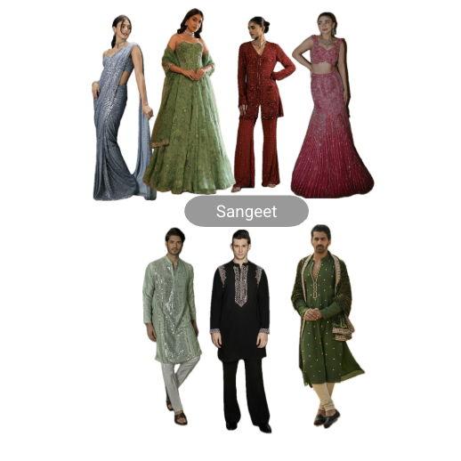Indian party outfits. Sparkles, bright and colorful.