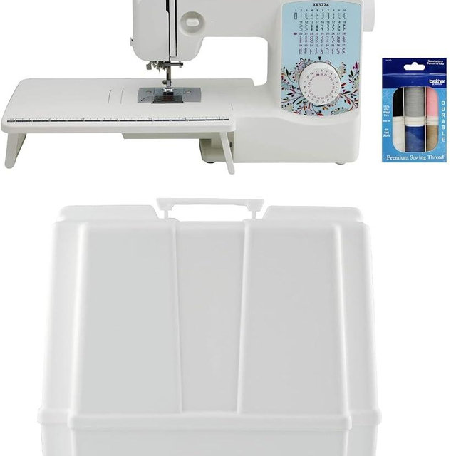 Brother XR3774 37-Stitch Sewing and Quilting Machine with Wide Table, Hard Plastic Storage and Carry Case, Premium Sewing Thread 6-Pack Included