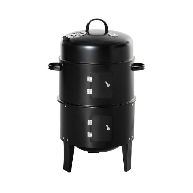 Outsunny 3-In-1 Outdoor Charcoal BBQ Smoker and Grill with 2 Cooking Racks