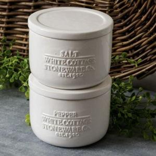 White Cottage Ceramic Salt And Pepper Cellar