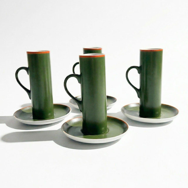 MCM LaGardo Tackett Green Demitasse Mugs and Saucers - Set of 4