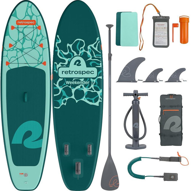 Retrospec Weekender Inflatable Stand Up Paddle Board Includes Paddle, Pump, and Accessories 10’6” Lightweight iSUP, Puncture Resistant Inflatable Paddle Board for Adults