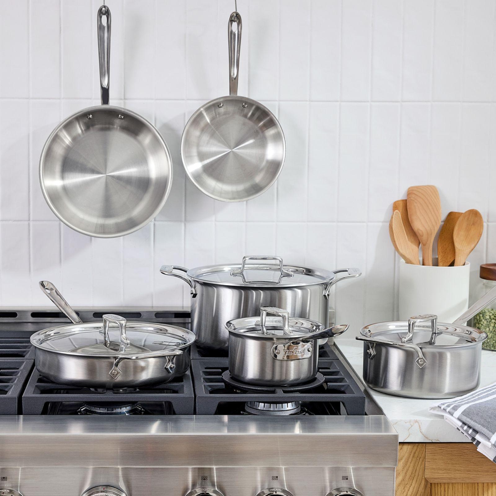 All-Clad, D5 Brushed Stainless-Steel 10-Piece Cookware Set | Zola