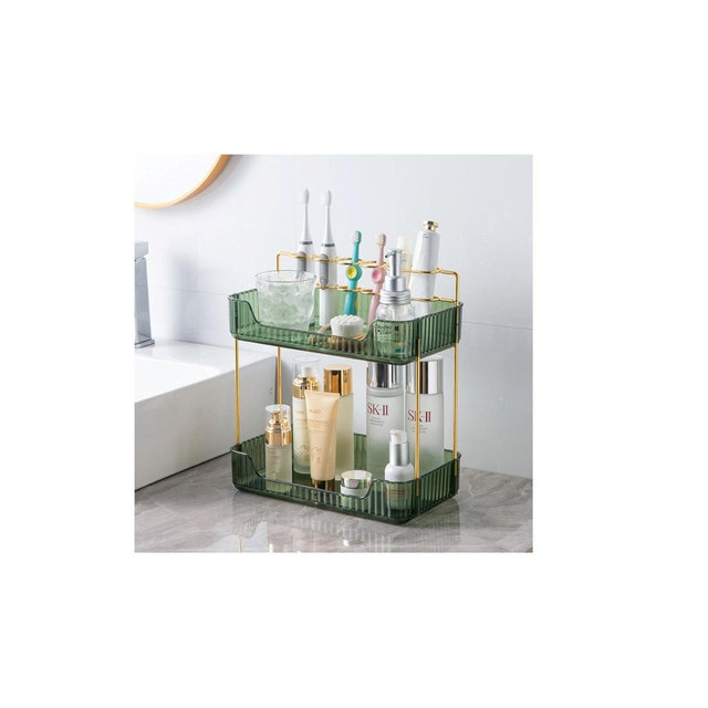 MPM 2 Tiers Storage Rack with Toothbrush Toothpaste Makeup Brush Holder, Storage Organizers, Multifunctional Stand Rack