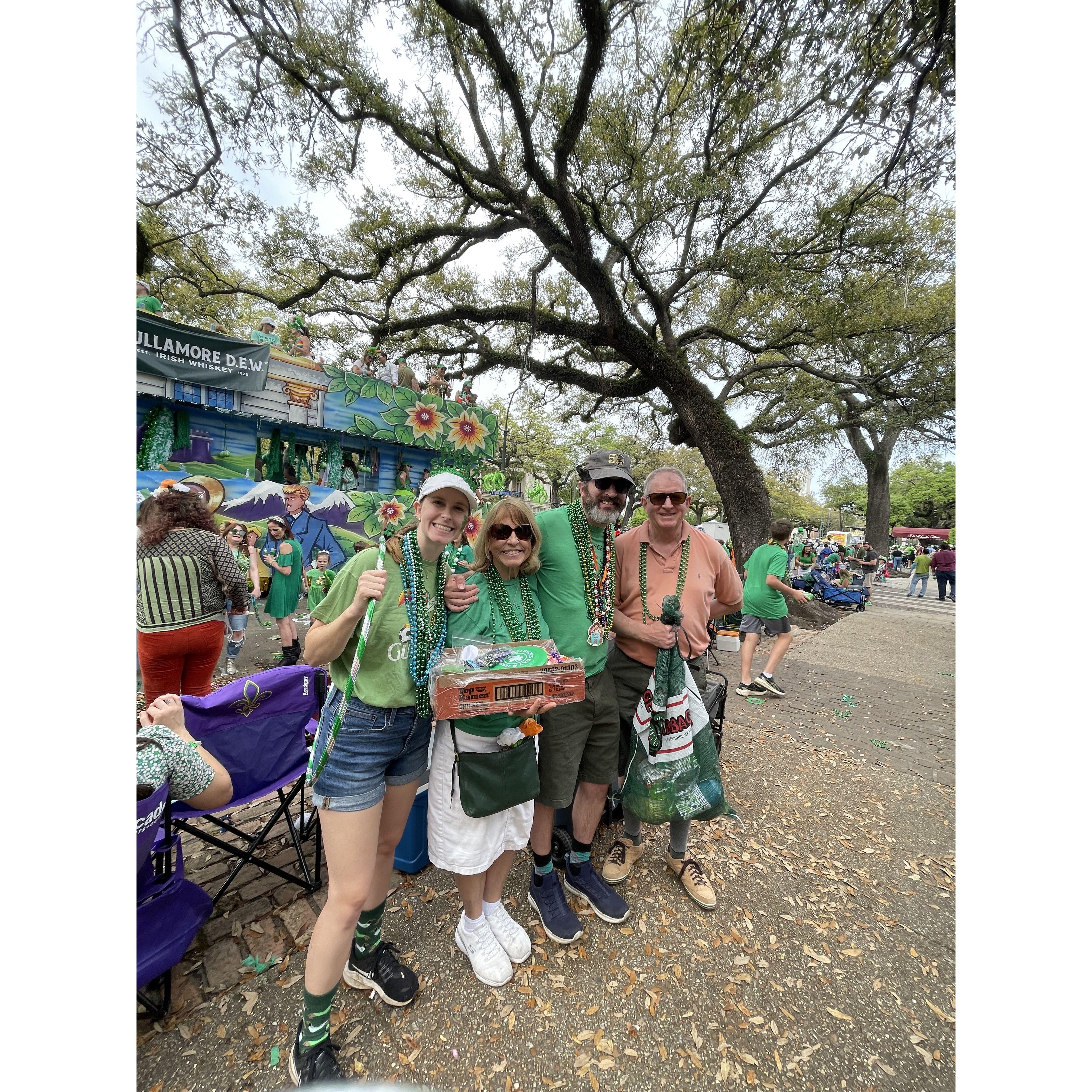 The 2024 Irish Channel Saint Patrick’s Day Parade with Erika’s parents Kurt and Lisa