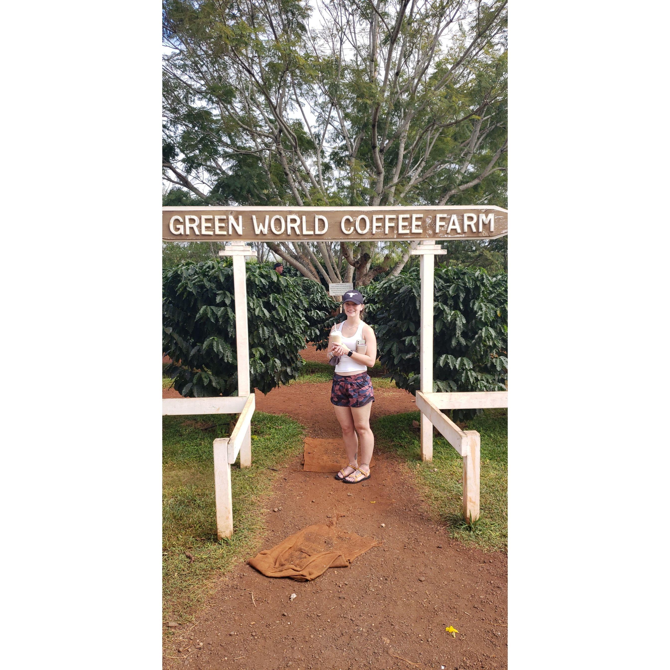 Britt posing at Green World Coffee Farm