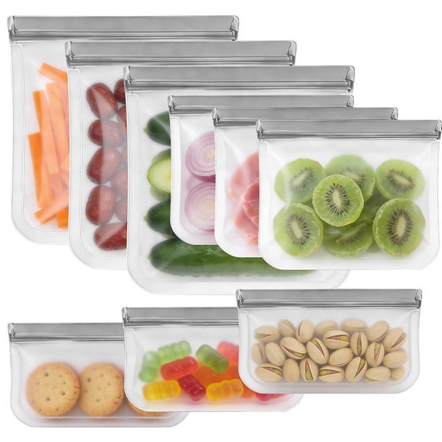 SZTCECDM 9 Pack Reusable Silicone Food Storage Bags - Freezer, Microwave & Dishwasher Safe Leakproof Reusable Bags, Freezer Storage Bags Sets - 3 Gallon 3 Snack 3 Sandwich Bags