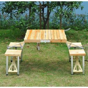 Outsunny 4 Person Wooden Portable Compact Folding Suitcase Picnic Table Set With Umbrella Hole