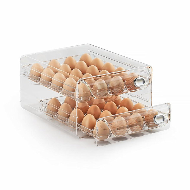 MSHOMELY 40 Egg Holder for Fridge, Egg Container for Refrigerator, Stackable Egg Storage Container, Egg Fresh Storage Box for Fridge, 2Layers Egg Tray, Clear Egg Organizer, BPA Free