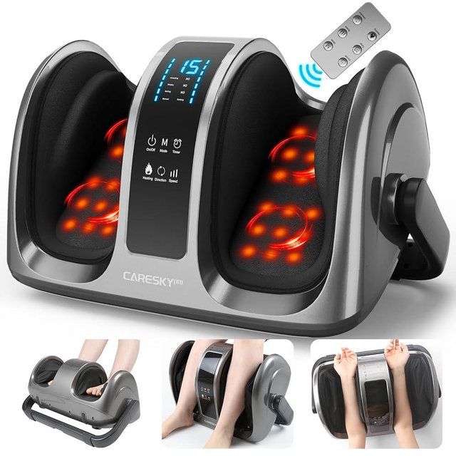 CARESKY® Shiatsu Foot Massager with Heat and Remote-FSA Eligible HSA Electric Deep Kneading Foot Massager for Neuropathy, Plantar Fasciitis, Massage Feet/Leg/Calf/Ankle, Gifts for Women and Men