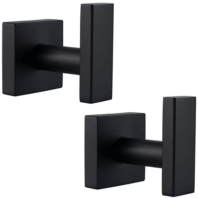 Bathroom Towel Hook 2 PCS, Angle Simple Stainless Steel Bath Towel Holder, Hand Towel Rack, Heavy Duty Square Robe Hook Wall Mount, Matte Black