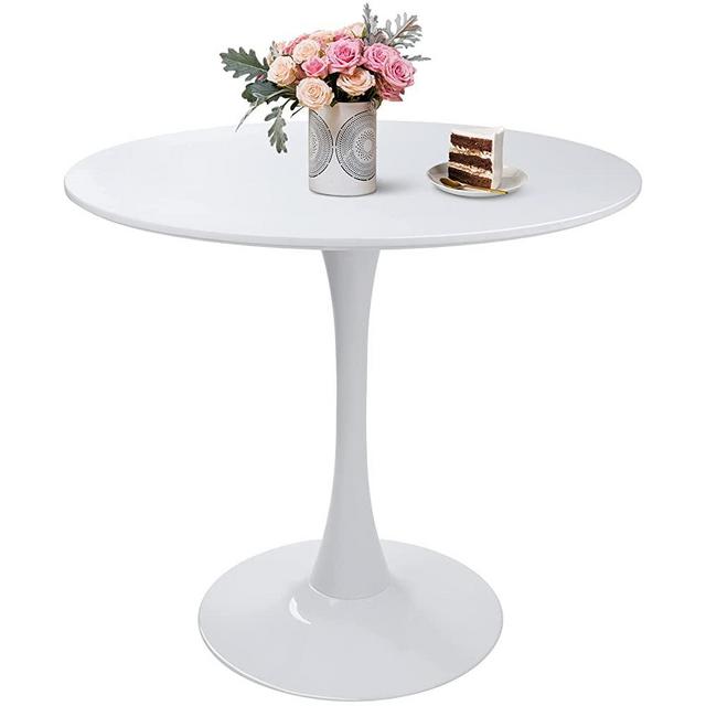 Modern Round Dining Table White 31.5" with Pedestal Base in Tulip Design, Mid-Century Leisure Table for Kitchen Dining Room & Living Room