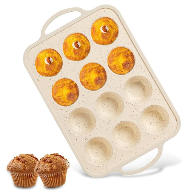 iArtker Silicone Muffin Pan - 12 Cups Mini Muffin Baking Mold With Reinforced Stainless Steel Frame Inside, Non-stick Bakeware Durable Baking Mold Cupcake Molds,Dishwasher Safe,BPA Free