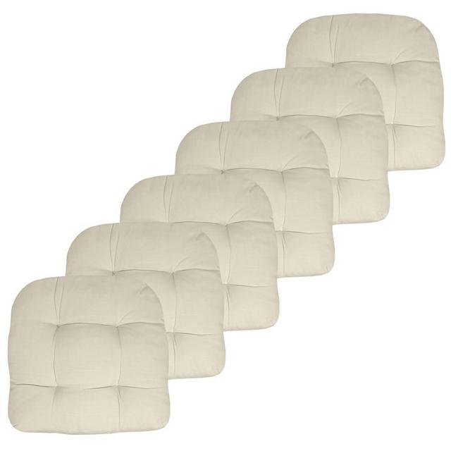 Sweet Home Collection Patio Cushions Outdoor Chair Pads Premium Comfortable Thick Fiber Fill Tufted 19" x 19" Seat Cover, 6 Pack, Cream