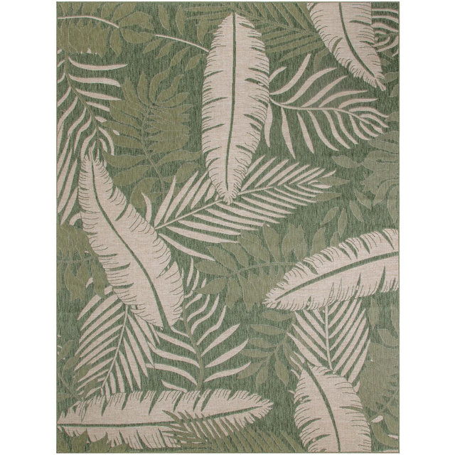 Nourison 8' x 10' Garden Oasis Tropical Leaf Flatweave Indoor Outdoor Area Rug Green Ivory