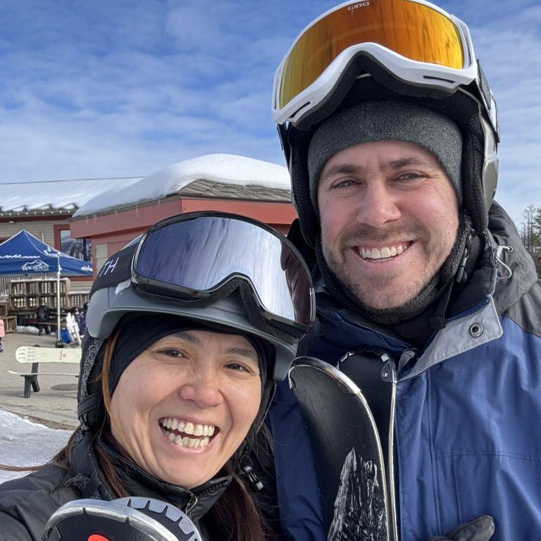 Ben teaches Kat how to ski at Mount Wachusett