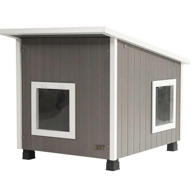 New Age Pet ECOFLEX XL Outdoor Cat House - Durable, Moisture-Resistant Wood Plastic Composite, Dual Entry, Easy Assembly, Elevated Floor for Ventilation, Compatible with Heated Pad, 10-Year Warranty