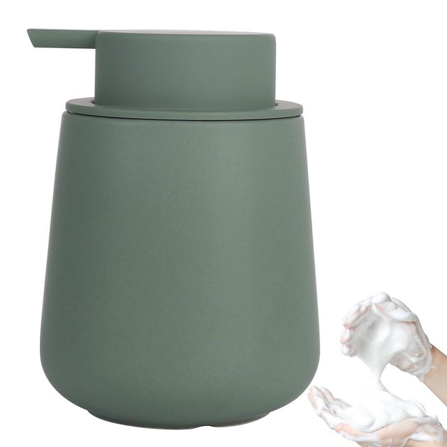 INGOFIN Ceramic Foaming Soap Dispenser - 12oz Foam Hand Soap Dispenser Bathroom, Modern Dish Soap Bottle with Pump for Kitchen, Matte Green