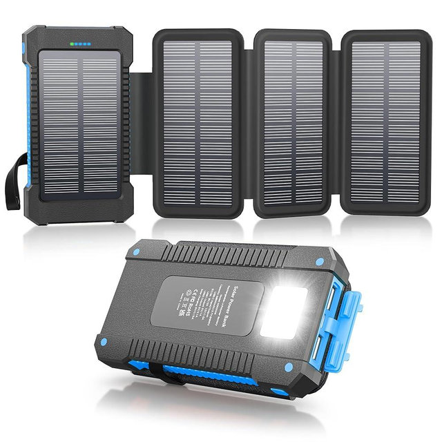 Mvpkings Solar Power Bank 38800mAh with 4 Solar Panels, Portable Charger USB C 18W Fast Charging for iPhone Samsung, IP67 Waterproof Outdoor External Battery Pack with Flashlight Light/SOS/Strobe
