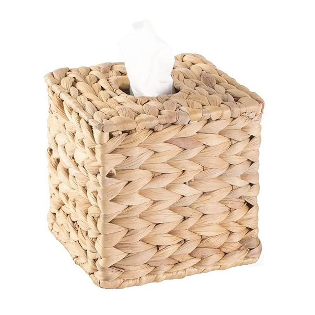 Vintiquewise QI003631.SQ Water Hyacinth Wicker Square Tissue Box Cover, Brown