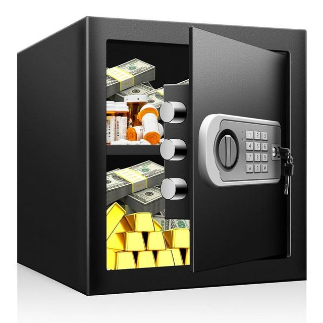 Safe Box Fireproof Waterproof, 1.6 Cu Ft Personal Safe with Digital Keypad, Security Safe Box for Home with Dual Alarm System for Money Cash Valuables Document, Keyboard Silent Mode, Black