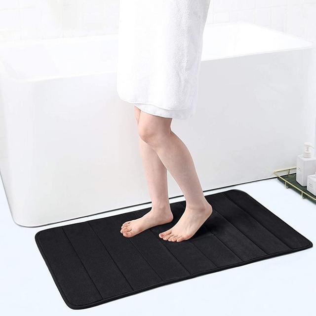 Buganda Memory Foam Soft Bath Mats - Non Slip Absorbent Bathroom Rugs Rubber Back Runner Mat for Bathroom Floors 24" x 35.4", Black