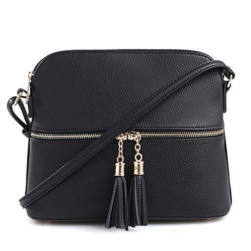 SG SUGU Lunar Lightweight Medium Dome Crossbody Bag Shoulder Bag with Tassel | Zipper Pocket | Adjustable Strap