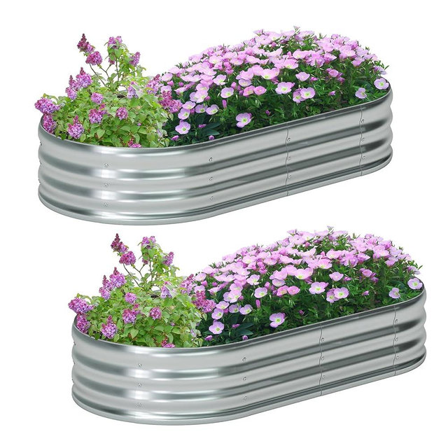 zizin 2 Pack Galvanized Raised Garden Bed Metal Oval Raised Garden Beds Outdoor Planter Box for Vegetables (6x3x1FT, Silver)