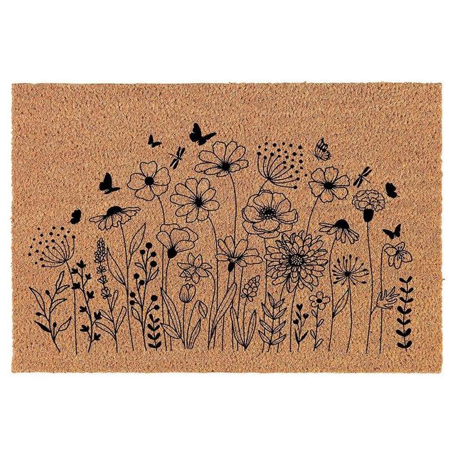 Welcome Doormat Coco Coir Door Mat Gift Wildflowers Blooming with Butterflies (30" x 18")