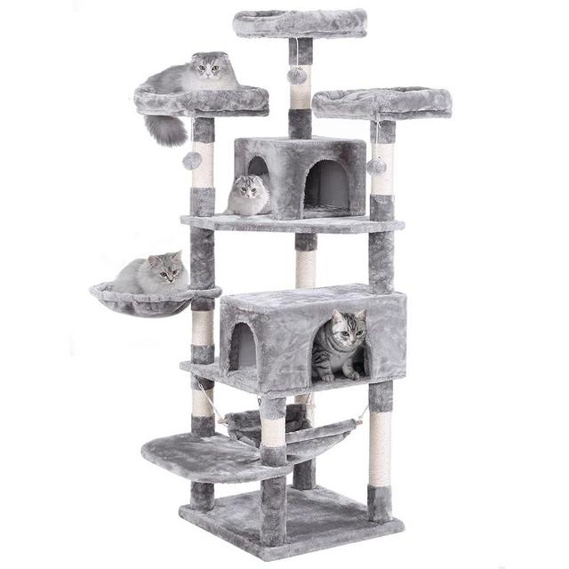 BEWISHOME Cat Tree for Indoor Cats 66.3 Inch Multi-Level Large Cat Tower with Plush Top Perches, Sisal Scratching Post Cat Play House Kitty Activity Center MMJ14L