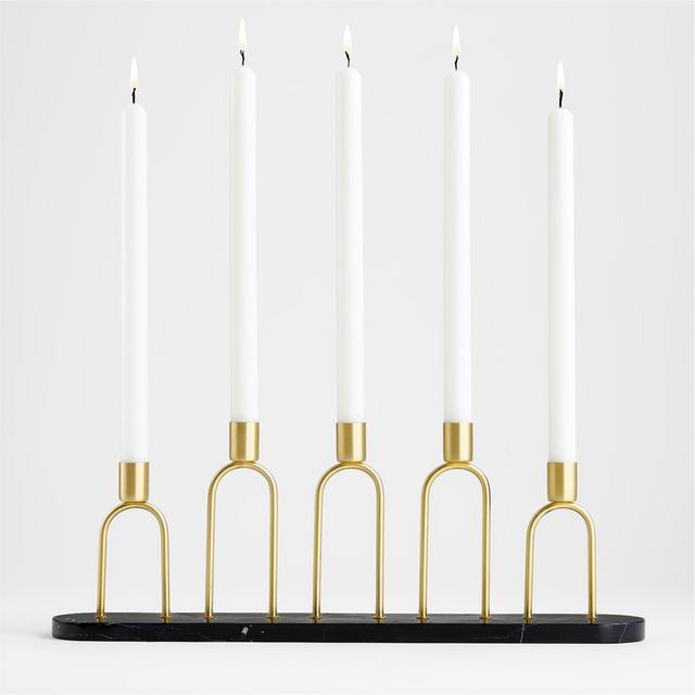 Cassia Marble and Brass Taper Candle Centerpiece