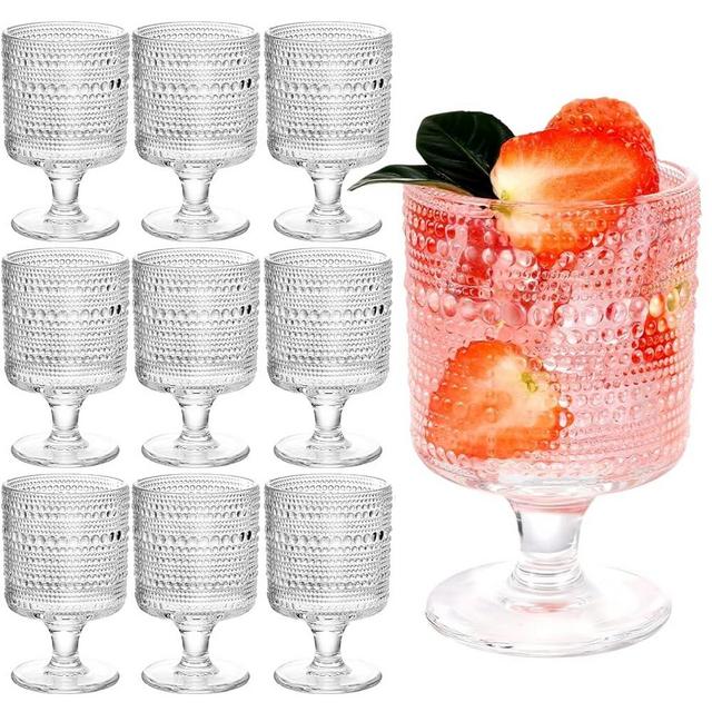 Hobnail Drinking Glasses, 8 oz Vintage Wine Glasses, Goblet Glasses Set of 10, Vintage Glassware for Iced Tea, Wine, Beer, Juice, Cocktail, Whiskey