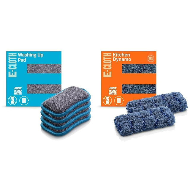 E-Cloth Washing Up Pads - Dish Sponges Kitchen Cleaning Kit - 4-Pack & Kitchen Dynamo, Premium Microfiber Non-Scratch Kitchen Dish Scrubber Sponge, Ideal for Dish, Sink and Countertop Cleaning