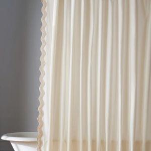 Embroidered Scalloped Cotton Shower Curtain
